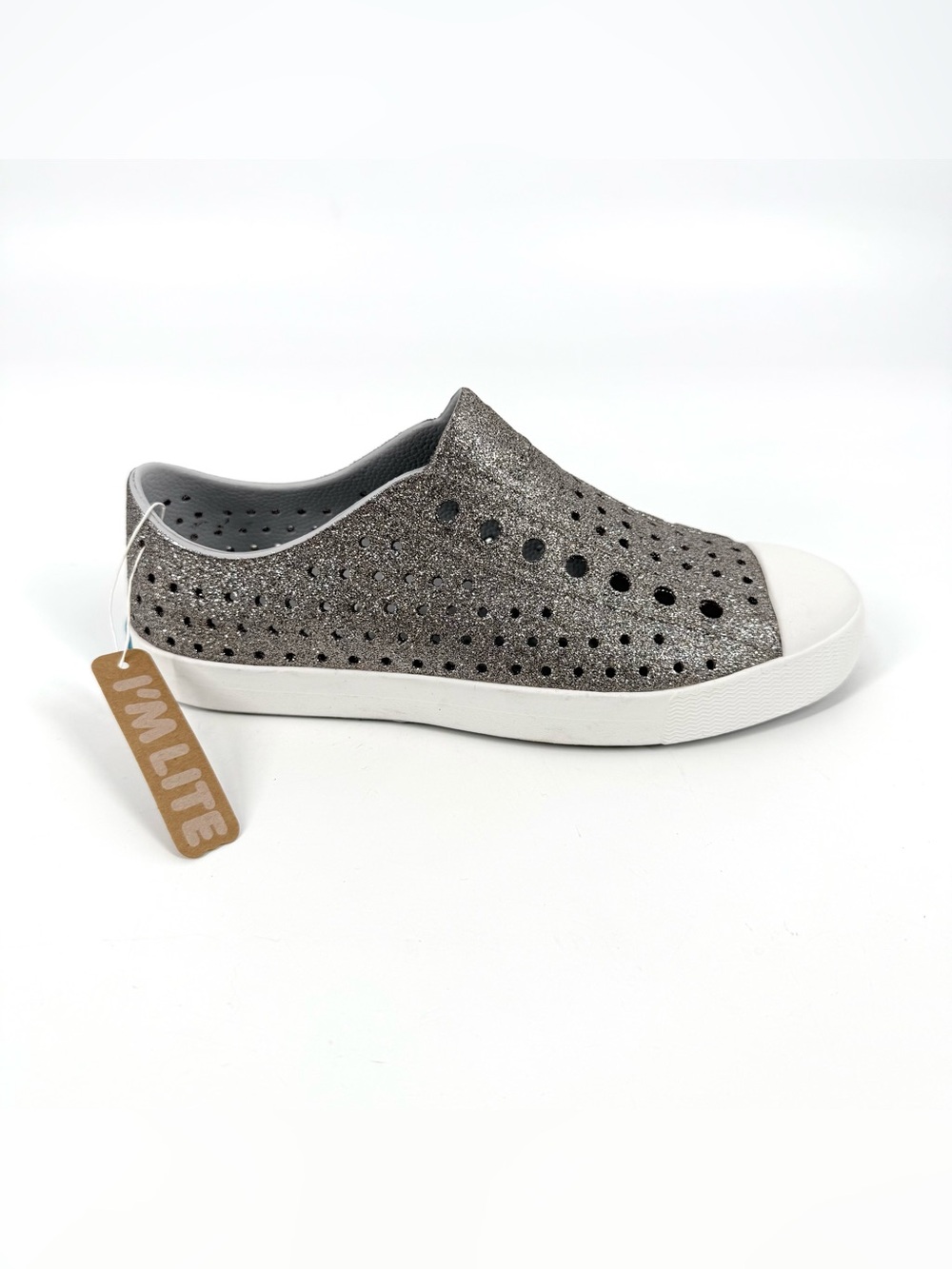 Native Jefferson Bling Shoes Womens Size 7 Silver Glitter Metallic Sparkle